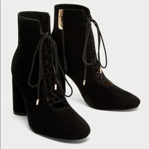 Zara Velvet Lace Up Block Heels